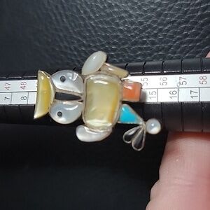 VINTAGE ZUNI TURQUOISE STERLING SILVER OWL RING Size 6 MOP